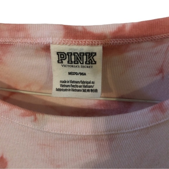 Victoria's Secret Pink Cropped Short Sleeve Shades of Pink Tye-Dyed Splatter M - Picture 2 of 8